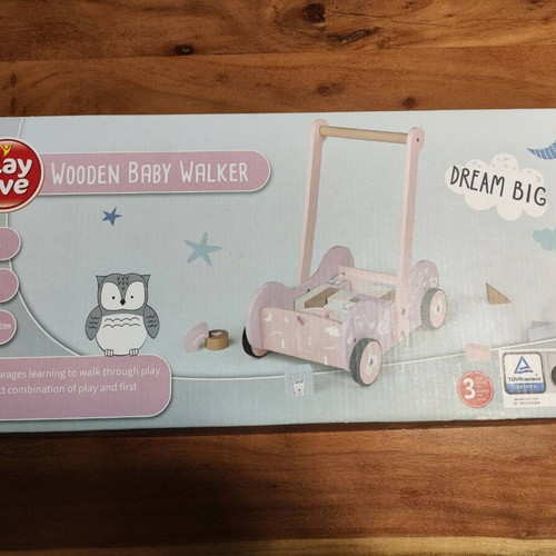 Wooden baby walker with 31 puzzle pieces