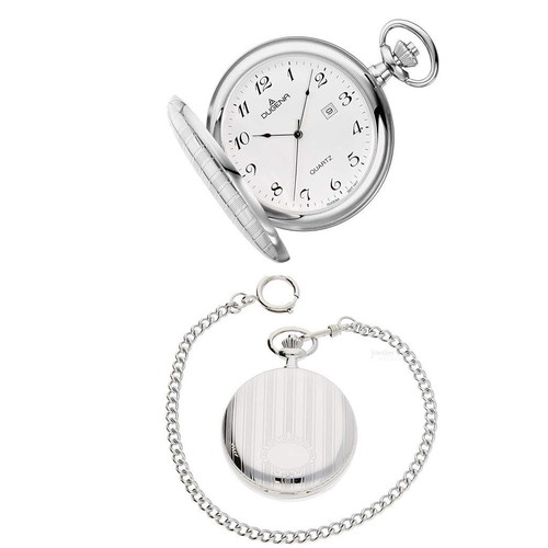 Dugena pocket watch new model, 50mm silver with chain