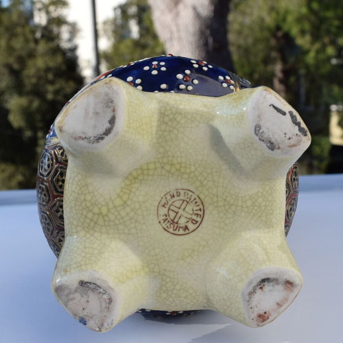 Satsuma vintage Japanese handmade vase, moriage technique, oriental, like new