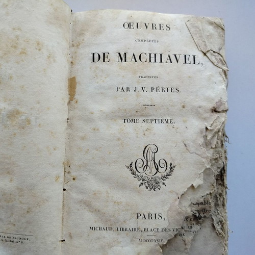 Machiavelli book "Oeuvres Completes De Machiavel" used, Paris 1824