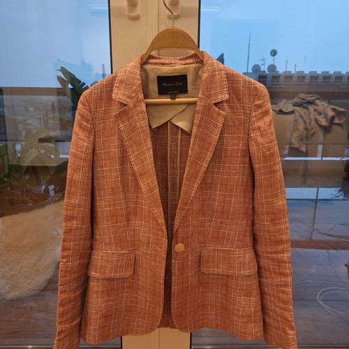 Massimo Dutti pink check linen jacket like new, size S