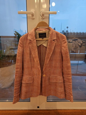 Massimo Dutti pink check linen jacket like new, size S