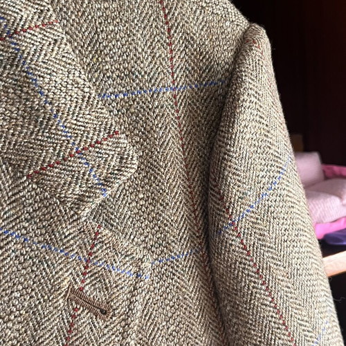Men's checked jacket, beige and brown, size L