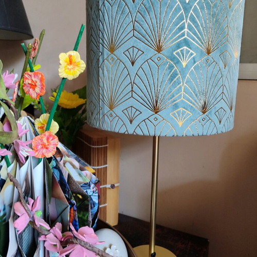 Handmade lamp new 50 cm height with blue and gold shade