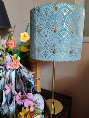 Handmade lamp new 50 cm height with blue and gold shade