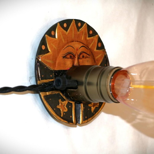 Art Decor Sun Table Lamp with Teak Wood Base and 2800K Warm Light