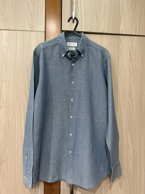 Massimo Dutti Men's Linen Light Blue Shirt Small Size Like New