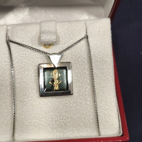Silver gold pendant with chain like new, 950 silver, 24K gold