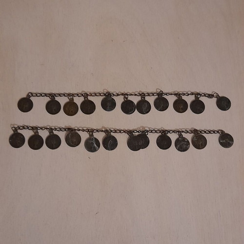 Chains with Queen Elizabeth II hanging coins used, set of 2 vintage