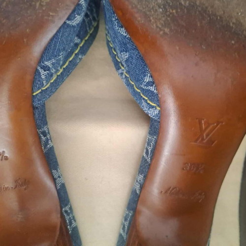 Louis Vuitton denim mule slippers size 36.5 like new with box and Dust Bag