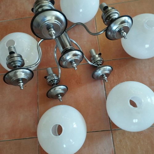 5-Light Chandelier used with white globes space age style