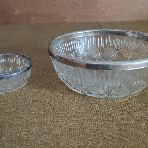 Vintage Crystal Salad Bowl 23cm with Silver Rim like new plus Bonus Small Bowl