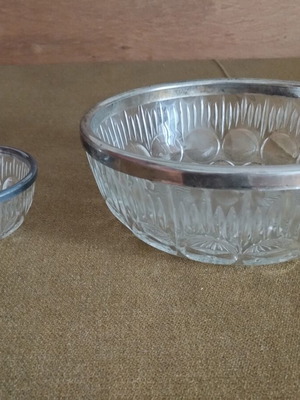 Vintage Crystal Salad Bowl 23cm with Silver Rim like new plus Bonus Small Bowl