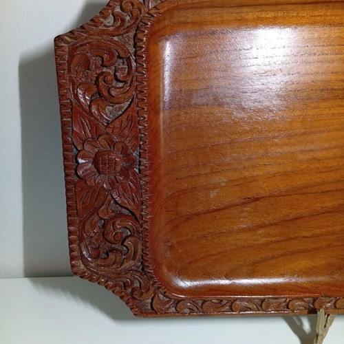 Vintage carved wooden tray Boho style
