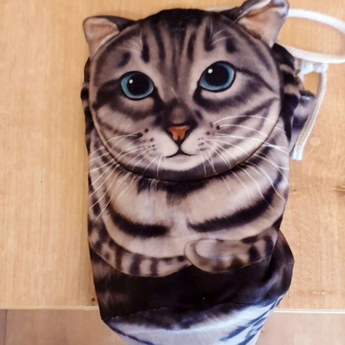 Cosmetic pouch bag cat velvet new, beige and brown