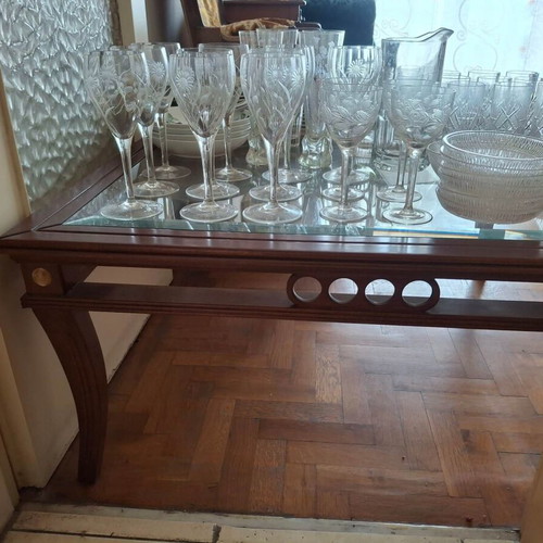 Mid-Century Vintage Coffee Table used, solid walnut wood and inset glass