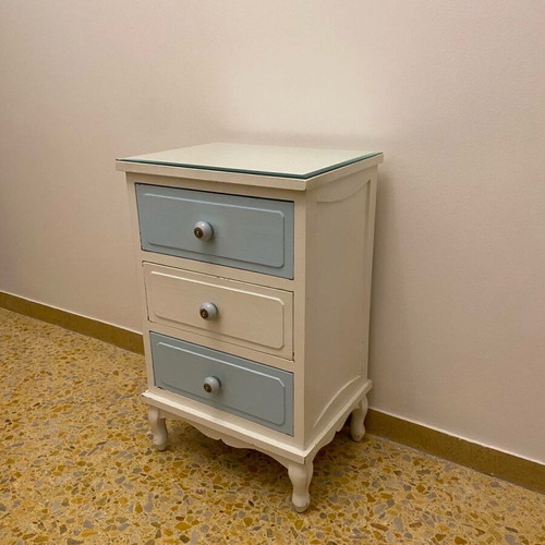 Chest of drawers used with glass top and three deep drawers