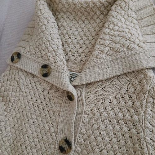 Long knitted cardigan like new, beige, warm with large collar