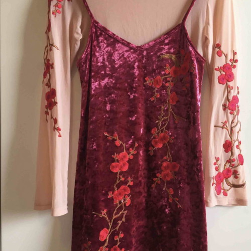 Velvet mini dress Minkpink used, size Small, Cherry Blossom model