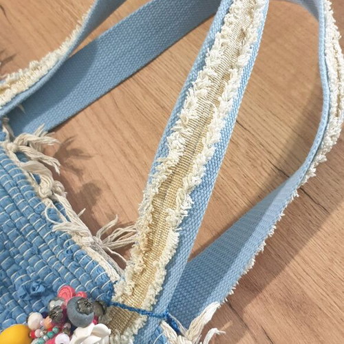Handmade blue shoulder beach bag custom order