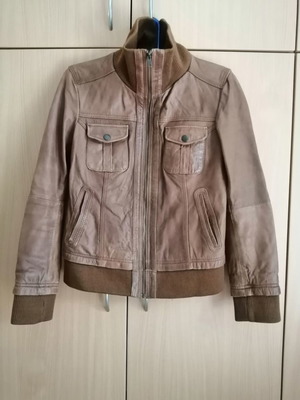 Distressed Biker jacket δερμάτινο μεταχειρισμένο, μέγεθος L, καφέ