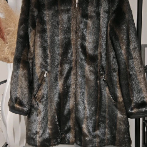 Zara synthetic fur coat jacket black and brown like new