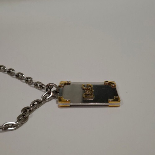 Vintage Dolce & Gabbana D&G silver and gold toned dog tag pendant necklace used