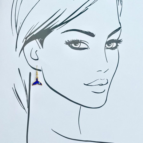 Whale gold earrings with blue details and eye new