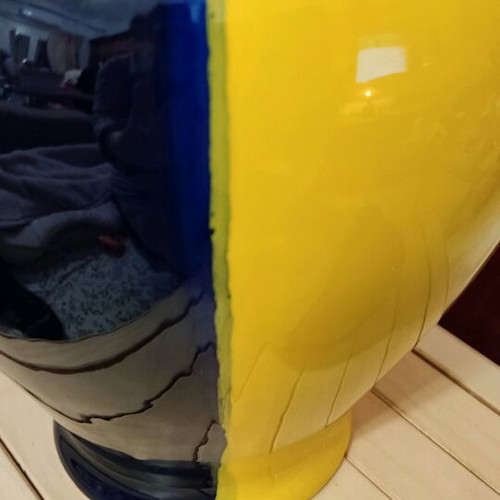 Ginger jar ceramic used, blue and yellow decor, 30 cm