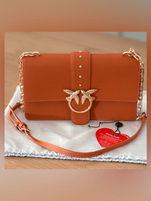 Pinko Love One Classic τσάντα ώμου καινούργια, premium δέρμα πορτοκαλί