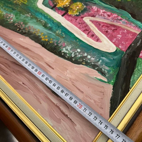 Painting on Island with Chapel like new, framed art