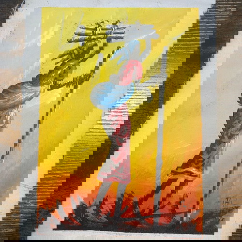 South African woman acrylic hand painting on synthetic fabric new