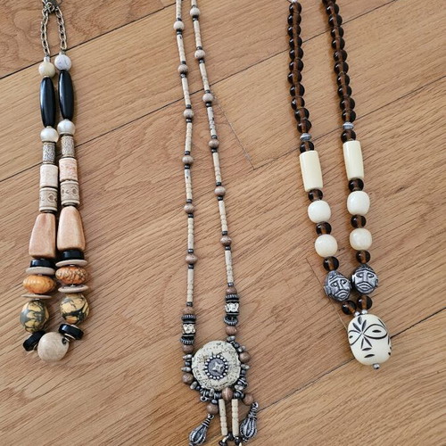 Set of three vintage boho style necklaces used