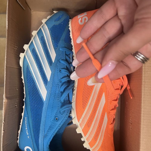 Adidas Sprintstar IV Track & Field Spikes size 39.5 like new, blue and orange