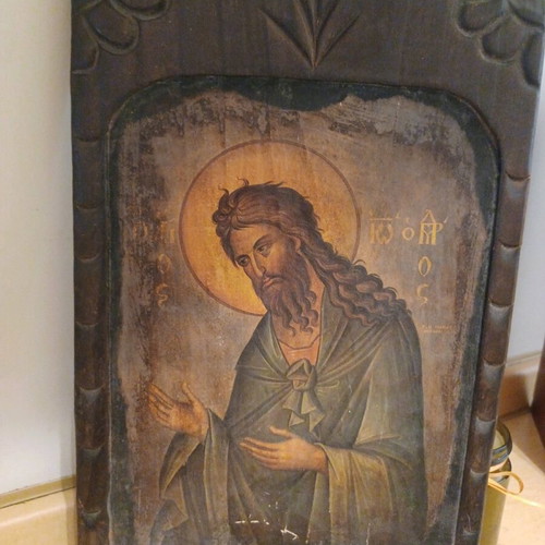 Wooden icon of John the Baptist with guarantee