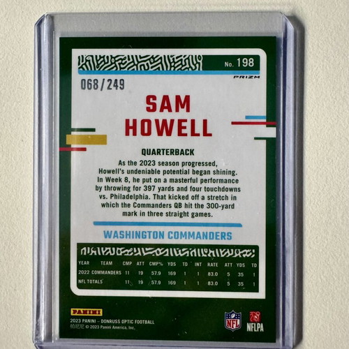 2023 Panini Donruss Optic Orange Prizm #198 Sam Howell card new