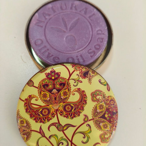 Natural Olive Oil Soap Made in Greece in metal box with Boho design 5 new