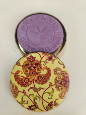 Natural Olive Oil Soap Made in Greece in metal box with Boho design 5 new