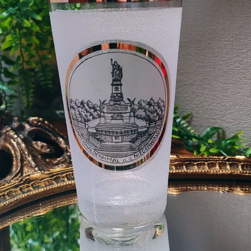 Niederwalddenkmal vintage German ice glass with gold rim