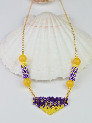 Custom-made necklace in purple and yellow