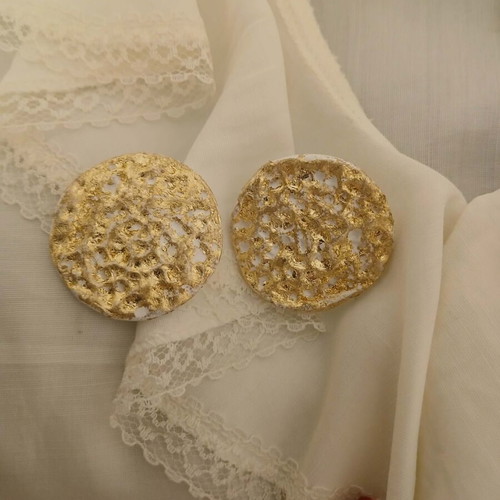 Handmade earrings new, white with gold leaf accents