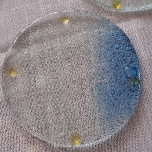 Handmade glass coasters set of 3 with sea bubble effect, new