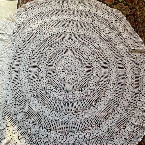 Handmade crocheted round tablecloth like new