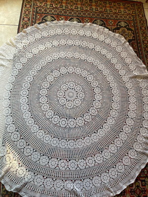 Handmade crocheted round tablecloth like new