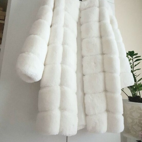 Fur coat made of synthetic hair new, white, size M