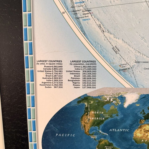 World map used, framed 1.89 x 1.25 m