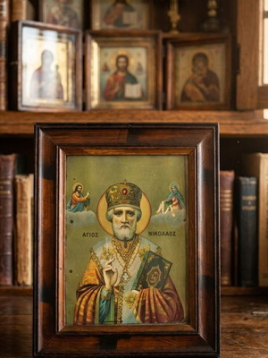 Saint Nicholas Orthodox Icon like new with authentic frame and glass 34x25.5 cm