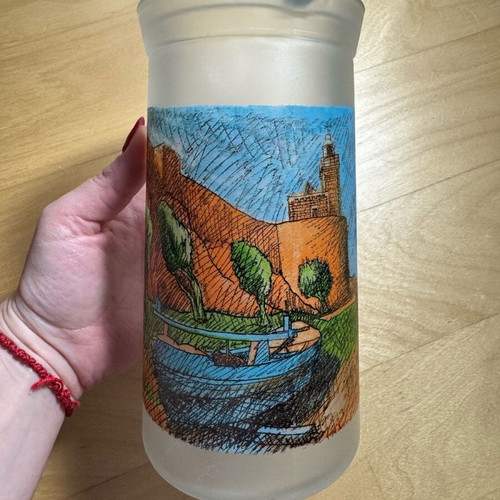 Pitcher with landscape by painter Pavlos Samiou like new