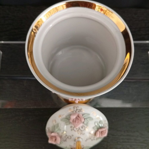 Vintage Kislovodsk USSR jar with embossed roses and lid from 1980