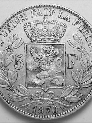 King Leopold II  , Belgium 5 francs, 1870